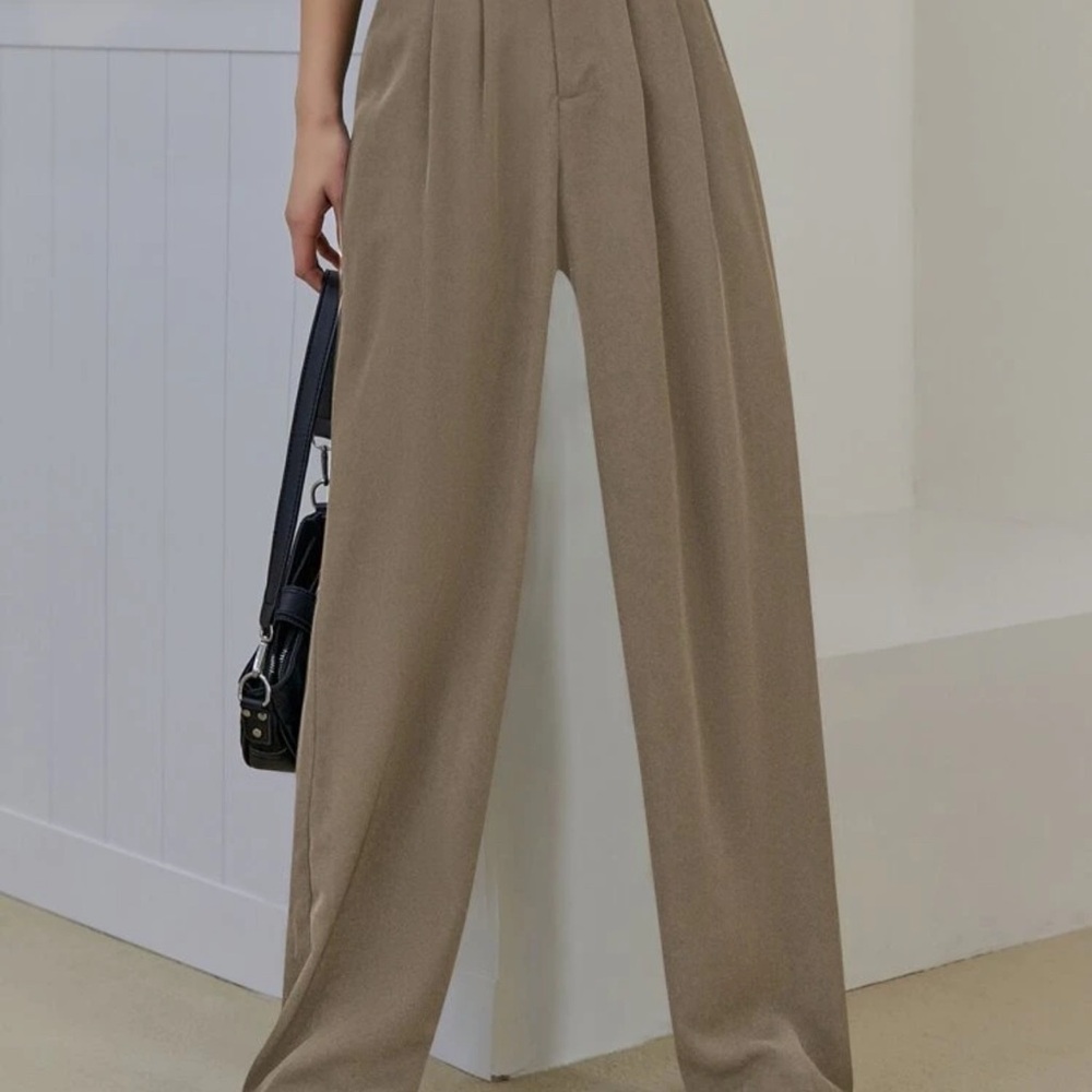 Elegant Khaki Women's Wide-Leg Pants